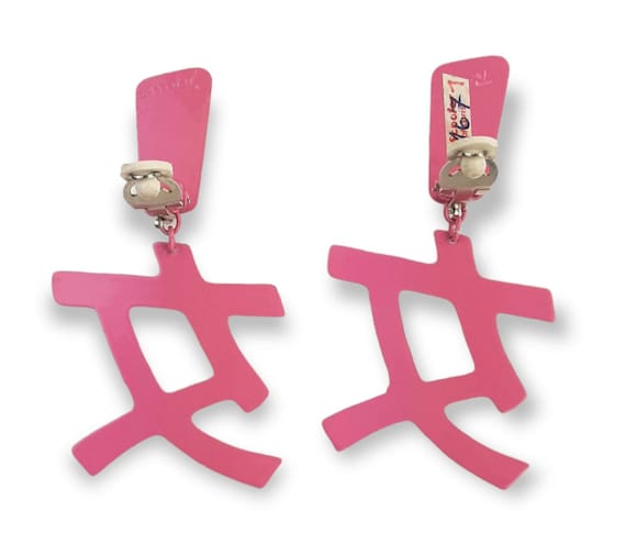 1980's Scooter Paris pink Japanese symbol earrings Gem