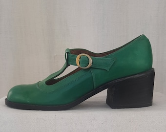 Lederband Mary Janes | 70er Jahre Schuhe | Vintage grüne Schuhe | Original Vintage | Hergestellt in Spanien | Grüne Schuhe