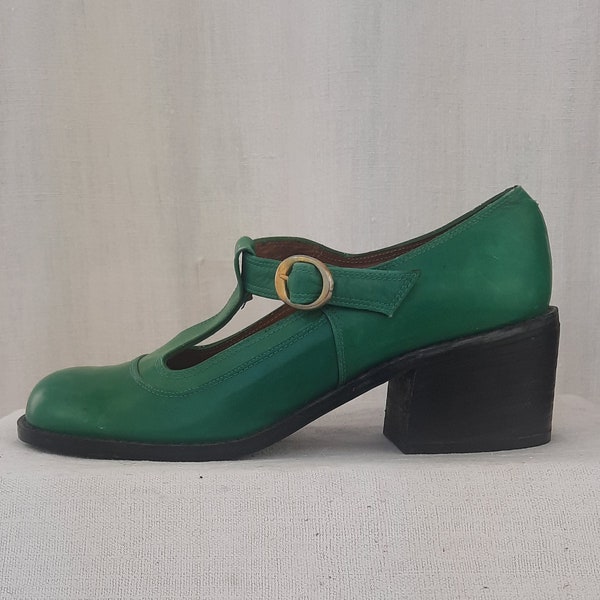 Mercedita Verde Piel / Zapatos años 70 / Zapatos verdes vintage / Vintage Original / Hecho en España / Zapatos verdes