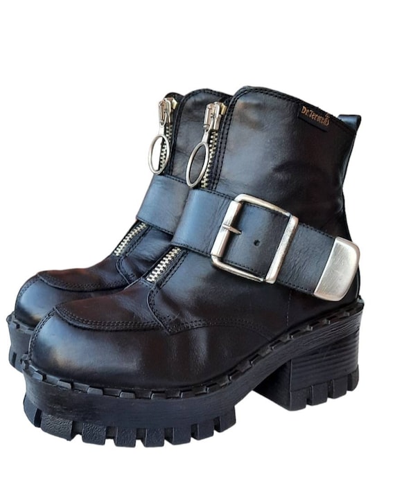 Vintage Dr Termans Chunky Plataforma Ruber Sole Botas Negras Sz