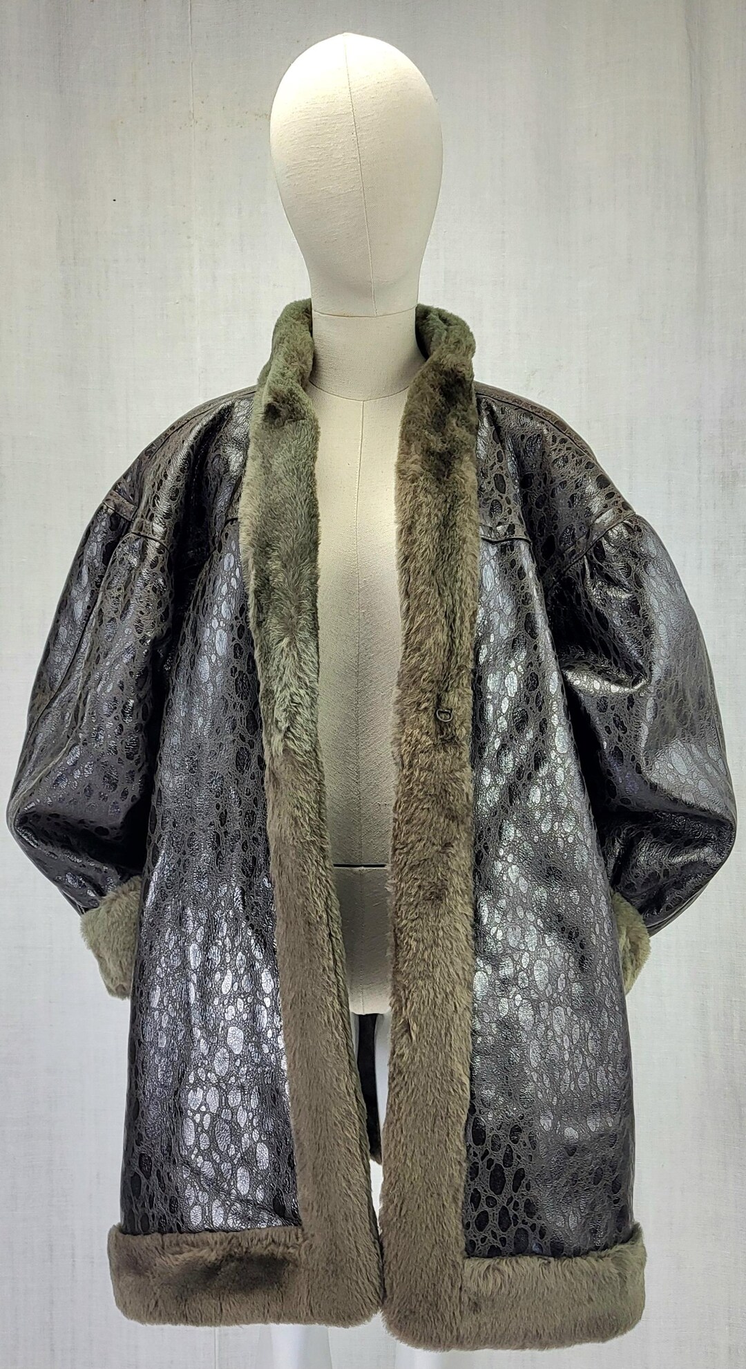 Laurent Saint 【希少】Yves グレー Etsy - Coat Shearling Textured Laurent Saint Yves Vintage ジャンパー ジャケット・アウター