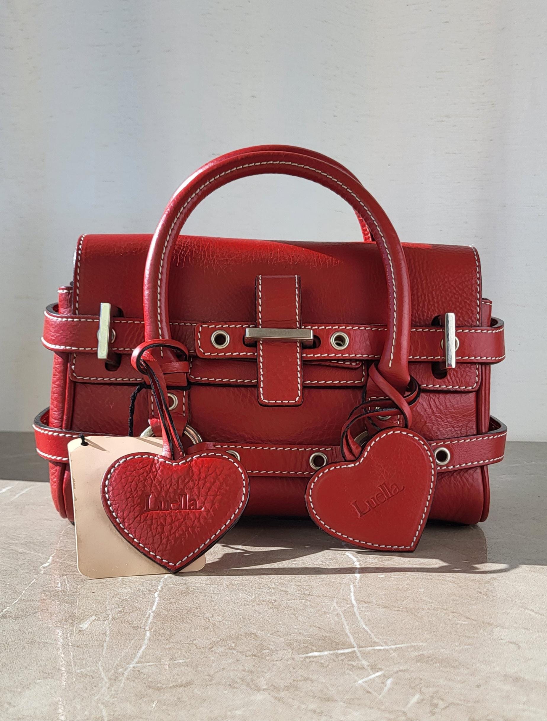 Luella Giselle Bag – Red Leather Top Handle With Heart Charms