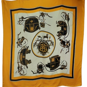 Rare HERMÈS Scarf Ex Libris Silk Hugo Grygkar 1946 Yellow Black