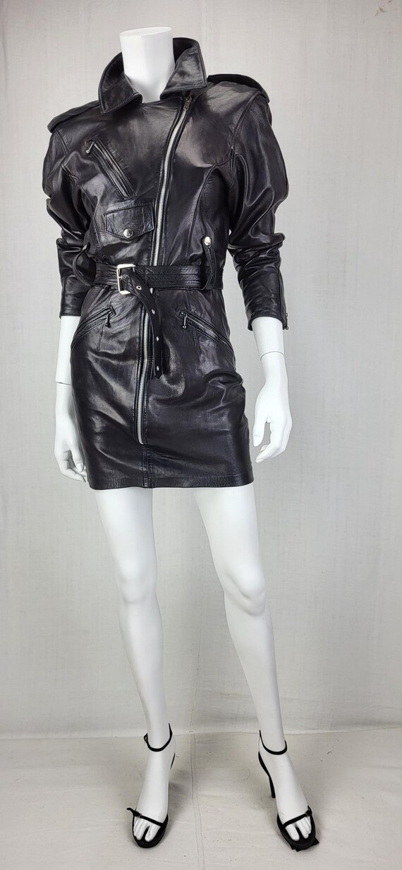 Vintage Ita parica Paris Leather Biker Dress Belted Perfecto Dress Version Black Colour Etsy