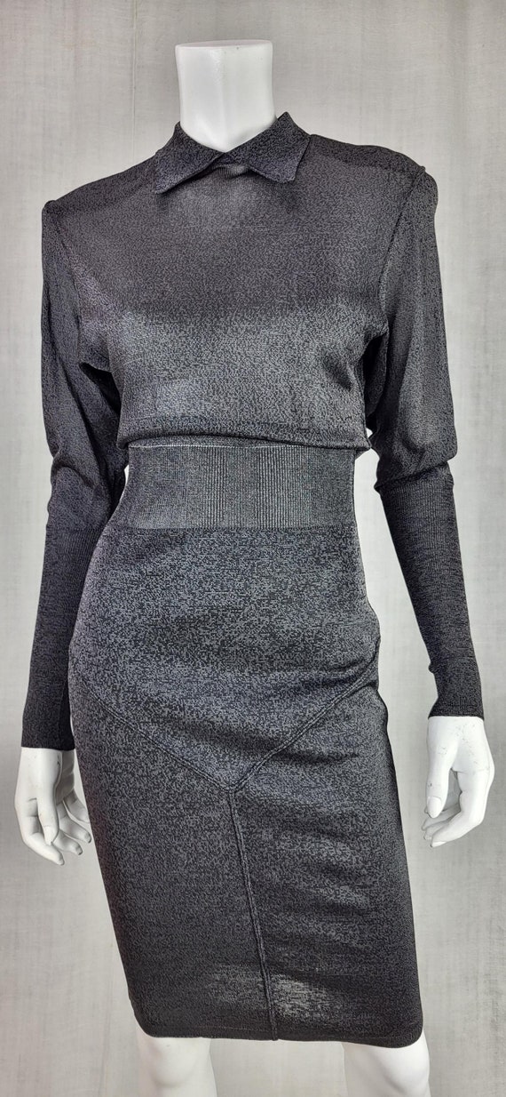Vintage Azzedine Alaia FW 1985 Charcoal Grey Knitted Viscose Bodycon Dress