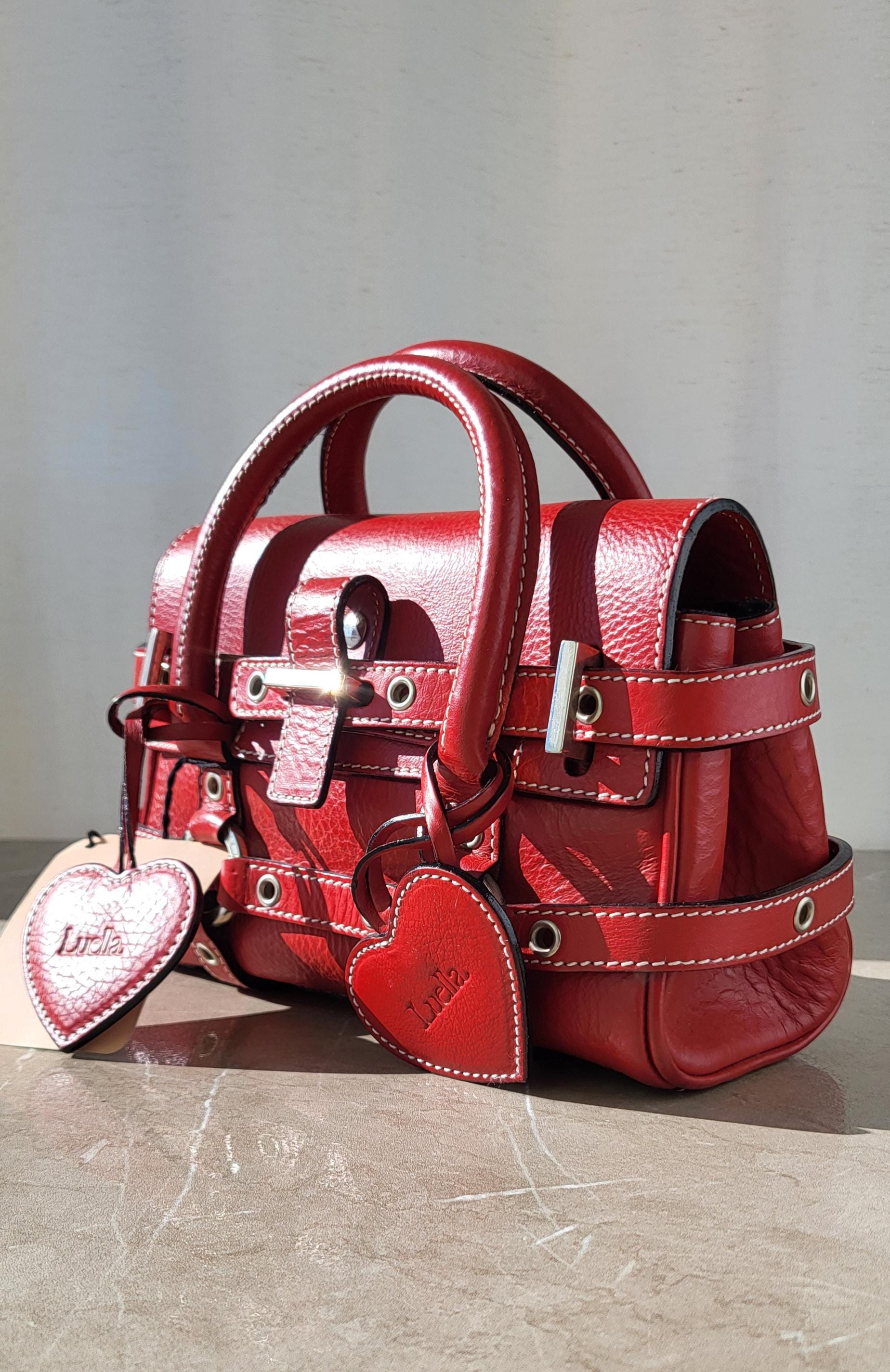 Luella Giselle Bag – Red Leather Top Handle With Heart Charms