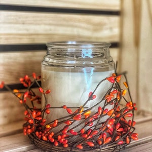 Rustic Autumn Candle Ring: Burnt Orange Berry Wreath for Thanksgiving Table Centerpiece Decor