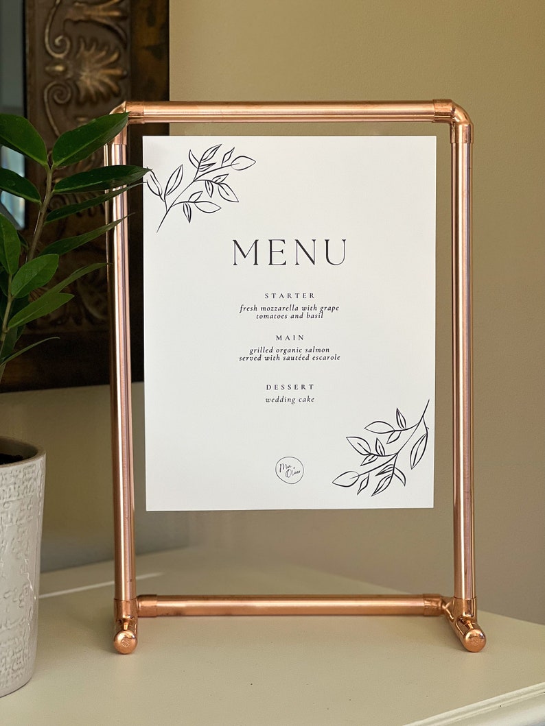 Copper Event Display Stands Wedding, Reception, Welcome Sign, Seating Chart, Menus Multiple finishes gold silver chrome black white 15.5Tx10.5W TableTop