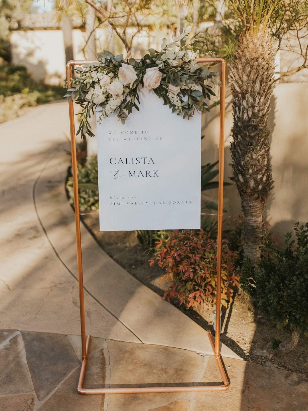Copper Wedding Sign Stand: Reception Welcome Sign, Seating