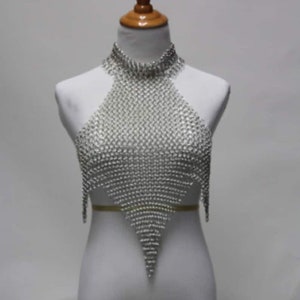 Chainmail Top Halter Neck Backless Unique Design Aluminium Butted Ring Medieval Fair Roleplay Fantasy Costume Stylish Wear