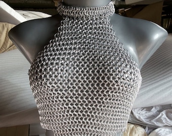 Aluminum Chainmail Halter Top, Butted Ring Body Jewelry, Festival Costume
