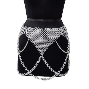 Handmade Chainmail Skirt Lightweight Ornamental Belt Belly Dance Belt Aluminium Medieval Mini Skirt Ren Faire Costume, Festival Outfit