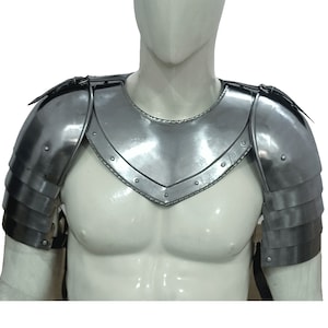 Medieval Gorget Set With Pauldrons Shoulder Guard 18G Mild Steel Knight Warrior Armor Wearable for Adult Cosplay Armor