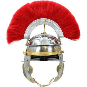 Roman Centurion Crest Helm mit roter Feder 18 Gauge Mild Steel Mittelalterliche Ritter Krieger Rüstung für LARP, tragbar für Erwachsene, Neujahrsgeschenk