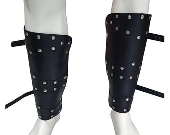 Handmade Medieval Leather Leg Armor Viking Greaves Calf Protection for LARP Reenactment Warrior Cosplay Adult Costume Gift