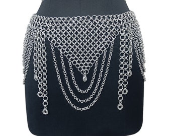 Chainmail Belt/Mini Skirt Aluminum Chainmaille Ornamental Belly Dance Waist Belt, Handmade Skirt Medieval Cosplay Costume, gift for her