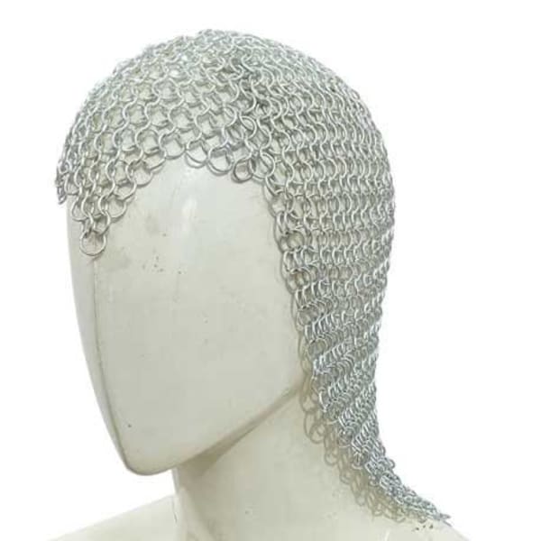 Aluminium Hood Chainmail Coif V-Shape 10mm Butted Ring Handmade Medieval Armor LARP Cosplay Costume, Chain Mail Hood Coif, Halloween Gift
