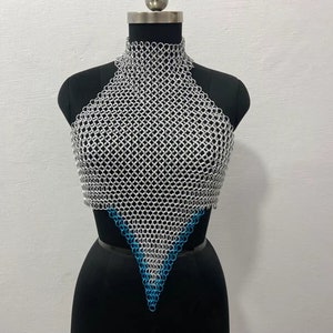 Chainmail Top Halter Neck Aluminum jump Ring Antique Design Medieval Colorful Top Ren Faire Costume Rave Outfit