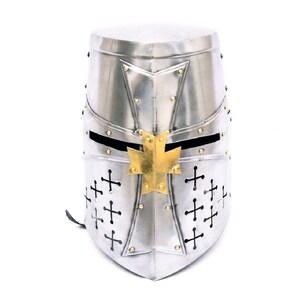 Medieval Knight Templar Helmet Mild Steel Armor Renaissance Fair Costume SCA or LARP for Décor or Collection, Halloween Gift