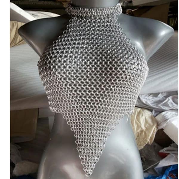 Chainmail Top, Halter Neck Metal Aluminum, Body Jewelry Handmade Butted Chainmail Costume Cosplay Ren Faire, gift for him