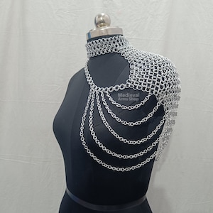 Chainmail One Side Shoulder Collar Small Chain Layers, Aluminum Butted Ring Neck Piece, Medieval Cosplay Costume, Ren Faire, Festival Outfit