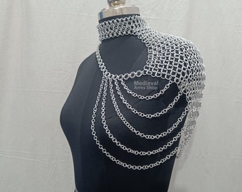 Chainmail One Side Shoulder Collar Small Chain Layers, Aluminum Butted Ring Neck Piece, Medieval Cosplay Costume, Ren Faire, Festival Outfit