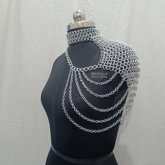 Aluminium Chainmail Shoulder Armor Lightweight Collar Small Butted Ring Neck Piece Medieval Renaissance Fair Costume Cosplay Festival Outfit