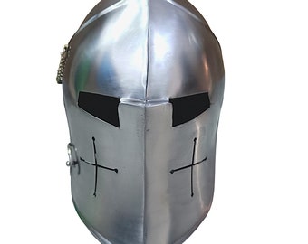 Casque Barbute avec visière, armure en acier doux avec doublure en cuir, armure de chevalier médiévale faite main, portable pour adulte, cadeau d'Halloween