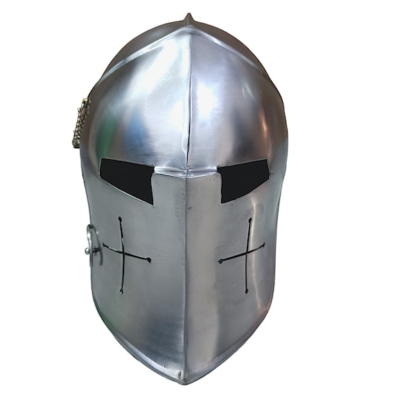 Visored Barbute Helmet Mild Steel Armor with Leather Liner Free, Handmade Medieval Knight Armor Wearable for Adult, Halloween Gift