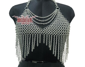 Chainmail Top Lightweight Aluminium Body Jewelry Chain Harness for Festival Outfit, Medieval Armor Perfect Burning Man & Halloween Costume