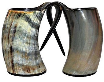Viking Drinking Horn Mugs For Beer Wine Tankard, Set Of 2 Pcs, Collection Home Décor, Vintage Medieval | Halloween Gift