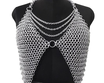 Top Bra Girls Women Aluminum Butted Ring Chainmail Fancy and Stylish Medieval Bra Top Handmade Costume, Festival Outfit, Halloween Gift