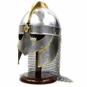 Medieval Knight Viking Helmet with Chainmail Mild Steel Armor Handmade LARP SCA Cosplay Costume , Home Décor, Collection, Halloween Gift