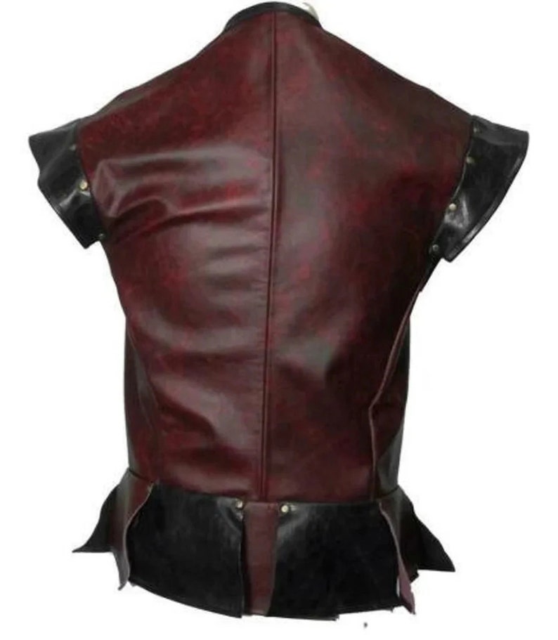 Italian Leather Jerkin in Red & Black Sleeveless Jacket Medieval Knight