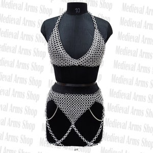 Chainmail Bikini Set Chain Layers Aluminum Butted Stylish Medieval Handmade Costume Bra and Mini Skirt, Rave Outfit, Halloween Gift