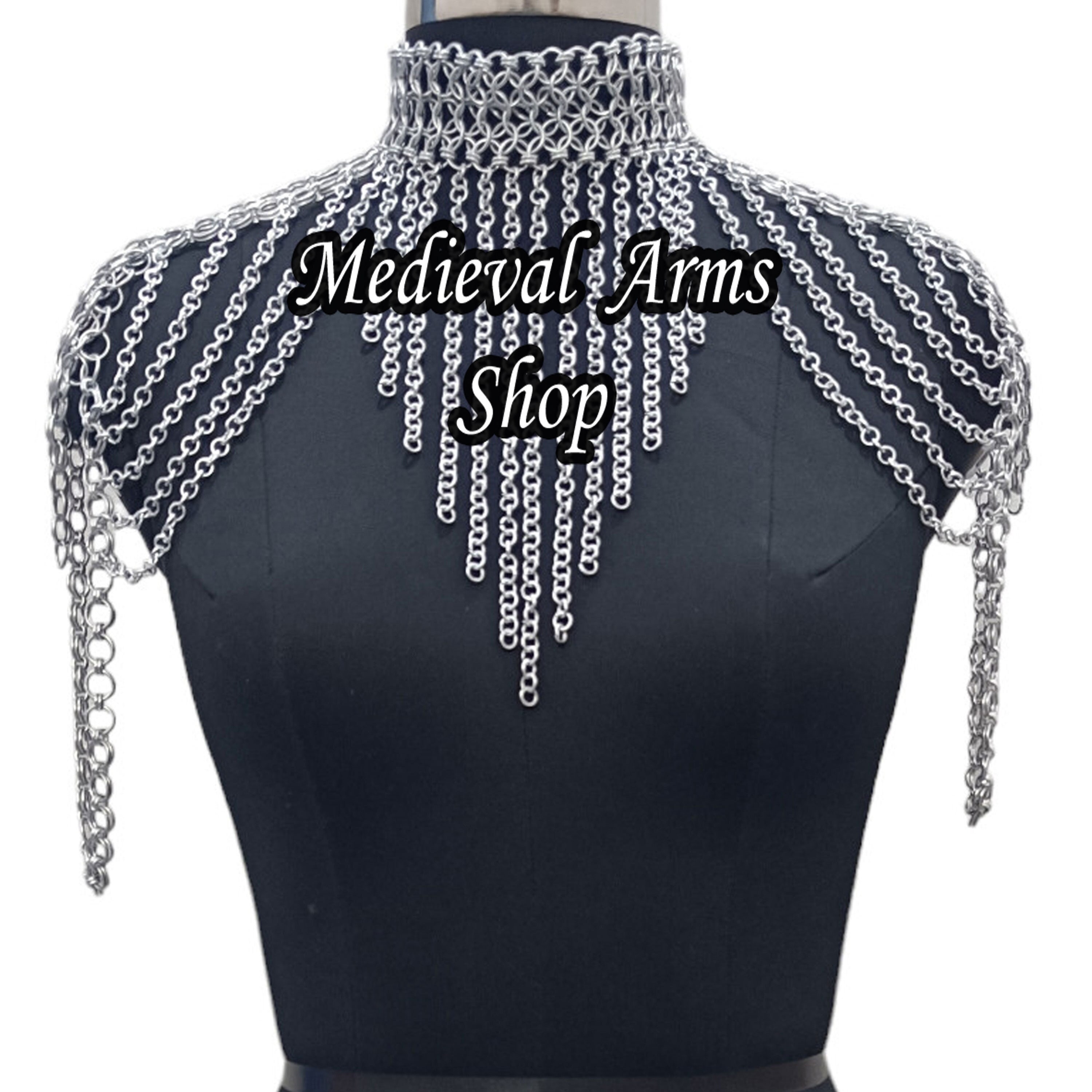 Chainmaille Shoulder Jewelry, Aluminum Chainmail Collar Small Chain Layers, Body Chain, Fringed Costume, Ren Faire, Larp Epaulette