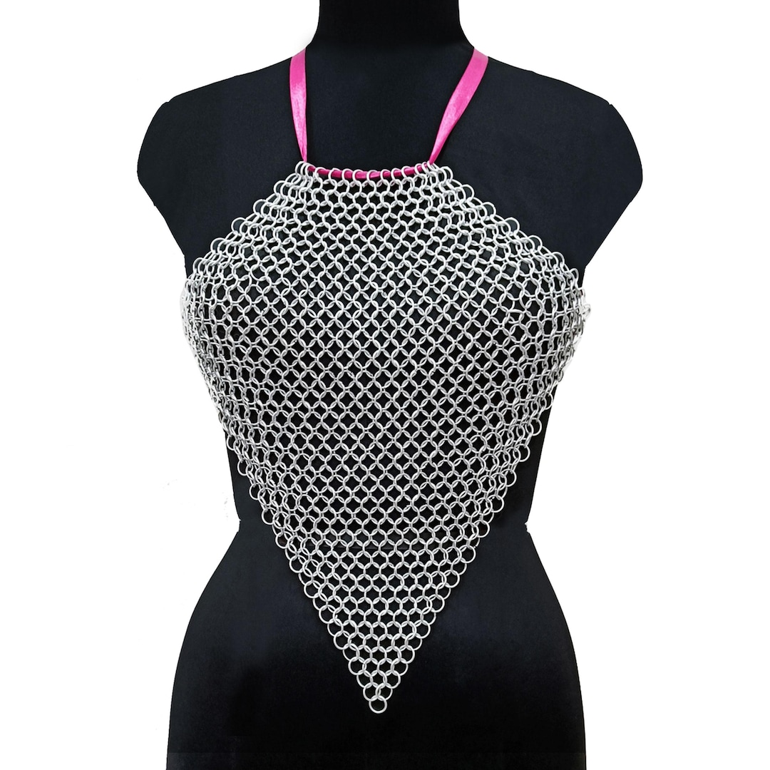 Handmade Aluminum Chainmail Top Lightweight Medieval Pink Ribbon Halter ...