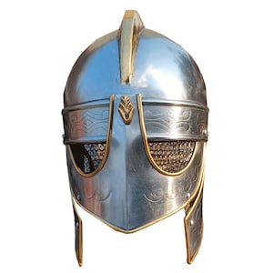 Medieval Knight Viking Helmet with Chainmail Mild Steel Head Armor Handmade Cosplay LARP Costume Home Decor, Halloween Gift