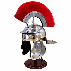 Roman Centurion Helmet Red Plume Mild Steel Armor with Leather Liner Medieval Knight LARP Cosplay Costume Wearable for Adult, Halloween Gift image 1
