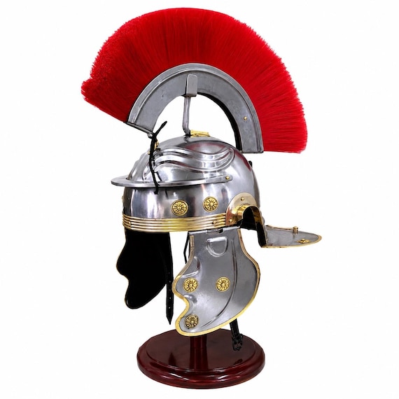 Roman Centurion Helmet Red Plume Mild Steel Armor with Leather Liner Medieval Knight LARP Cosplay Costume Wearable for Adult, Halloween Gift