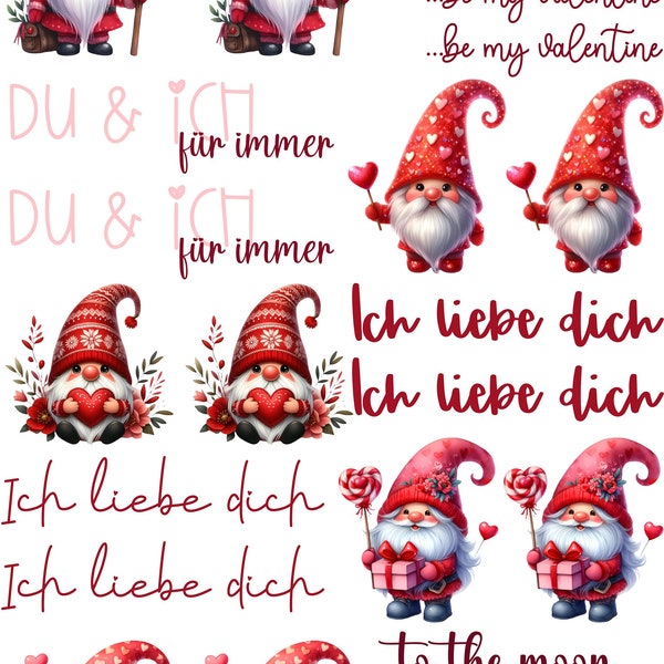 Rub-ons * Valentinstag * Tattoofolie * Gnome * verschönern von Raysin - Glas - Holz