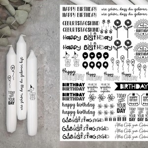 Kerzentattoos * Geburtstag * A4 oder A5 * happy Birthday * Wasserschiebefolie
