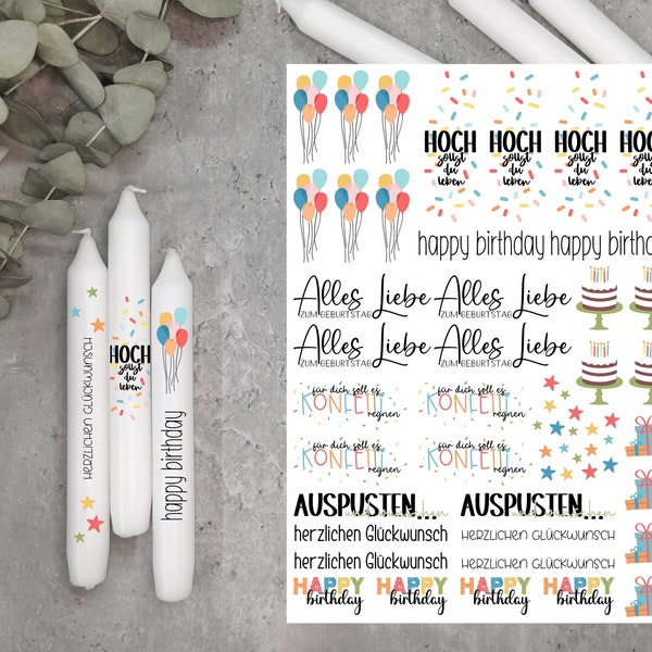 Kerzentattoos * Geburtstag bunt * A4 oder A5 * hoch sollst du leben * Wasserschiebefolie