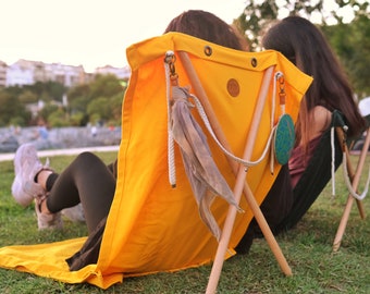 Silla de picnic y playa amarilla, esterilla de picnic, tumbona, silla plegable, silla de camping, regalos de camping, tumbona, cama solar