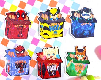 Imanes holográficos para nevera Pocky de Marvel y DC - Superhéroes y supervillanos