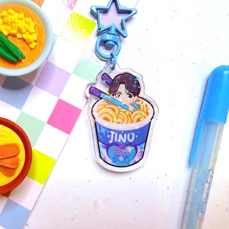 Jinu Keychains Holographic K-pop Demon Hunters Cup Ramen Acrylic Charm Keychain - Jinu ...
