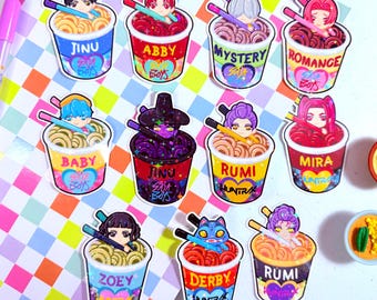 Pegatinas holográficas de vinilo de Demon Hunters Ramen del Kpop - Derpy Saja Boys Huntrix