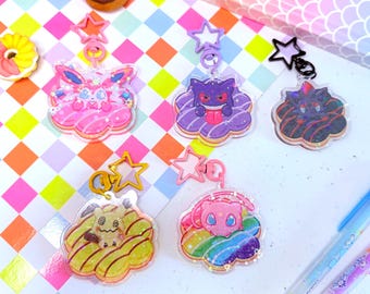 Llavero acrílico holográfico de mochi donut de Pokémon - Zorua Mew Mimikyu Sylveon –