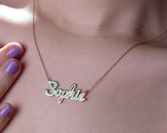White Gold Name Necklace - Etsy