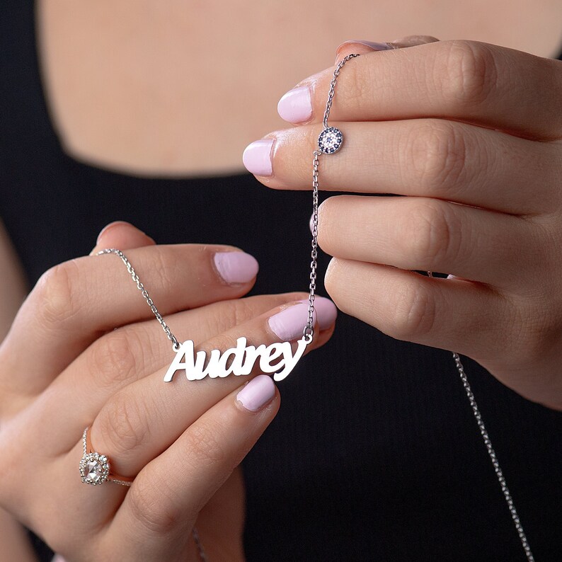 Personalized 14k gold name necklace, 14k white gold name necklace